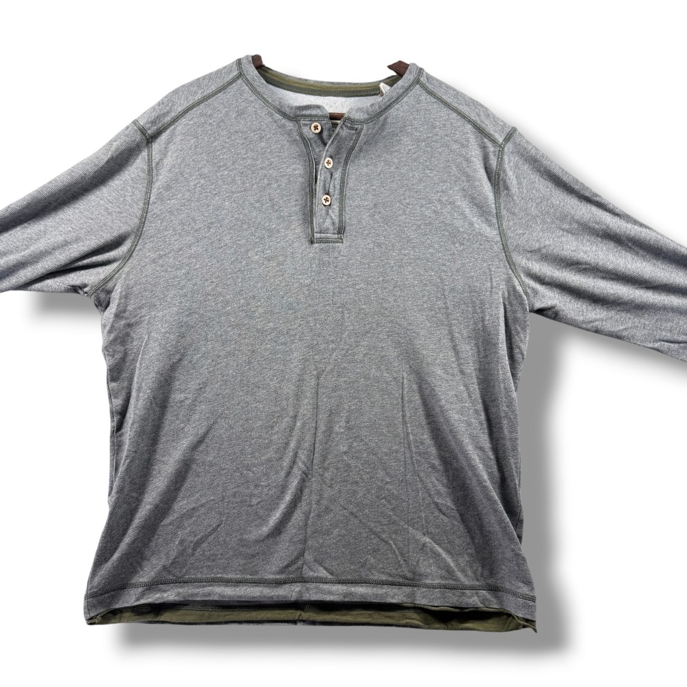 Tommy Bahama Jeans Mens Gray Island Modern Fit Long Sleeve Henley Shirt Medium